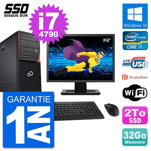 PC Tour Fujitsu P720 Ecran 19" Intel i7-4790 RAM 32Go SSD 2To Windows 10 Wifi · Occasion