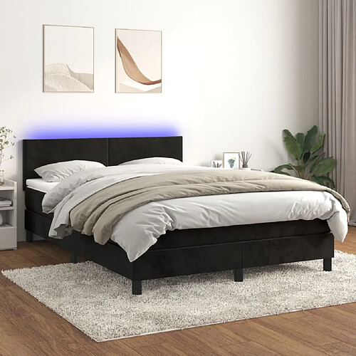 vidaXL Sommier à lattes de lit avec matelas LED Noir 140x190cm Velours