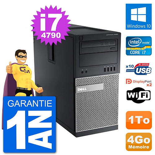 PC Tour Dell 9020 Intel Core i7-4790 RAM 4Go Disque Dur 1To Windows 10 Wifi · Occasion