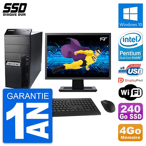 PC Tour Lenovo M91p Ecran 19" Intel G630 RAM 4Go SSD 240Go Windows 10 Wifi · Occasion