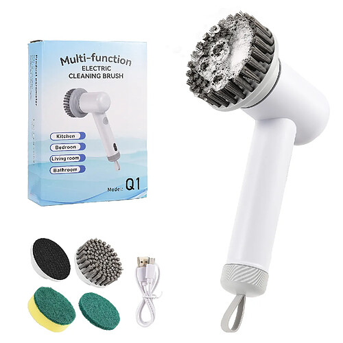 KILISKY Brosse de Nettoyage Electrique - Avec 3 têtes de nettoyage remplaçables - 2 vitesses- pour nettoyer la cuisine, la douche