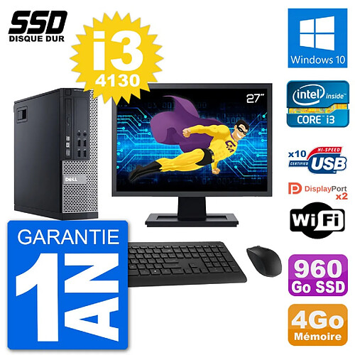 PC Dell 9020 SFF Ecran 27" Intel Core i3-4130 RAM 4Go SSD 960Go Windows 10 Wifi · Occasion