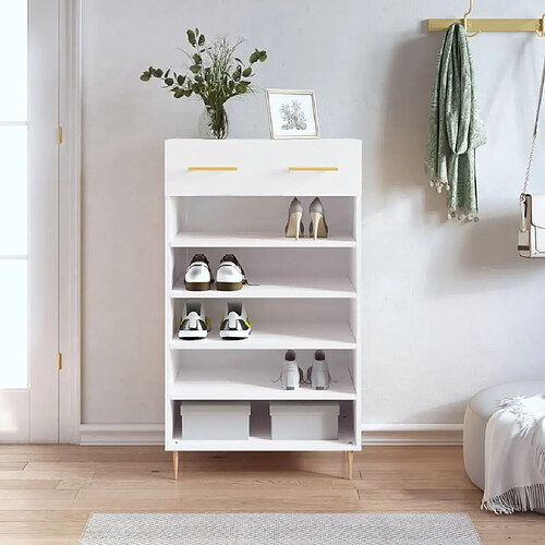 Maison Chic Armoire à chaussure,Meuble à Chaussures Blanc brillant 60x35x105 cm Bois ingénierie -MN44205