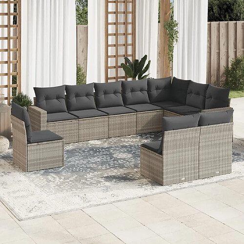 vidaXL Salon de jardin avec coussins 10 pcs gris clair résine tressée