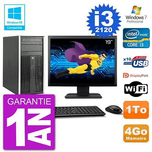 PC HP 6300 MT Ecran 19" Core i3-2120 RAM 4Go Disque 1To Graveur DVD Wifi W7 · Occasion