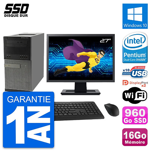 PC Tour Dell 9010 Ecran 27" Intel G630 RAM 16Go SSD 960Go Windows 10 Wifi · Occasion