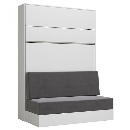 Inside 75 Armoire lit escamotable GENIUS SOFA blanc mat canapé gris couchage 140*200