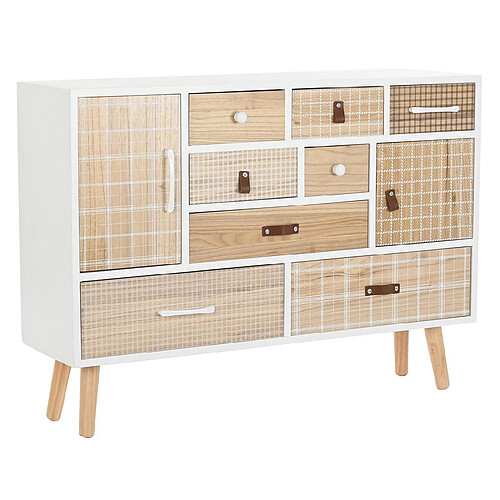 Pegane Commode Meuble de rangement en paulownia coloris blanc et naturel - Longueur 95 x Hauteur 67,5 x Profondeur 26 cm