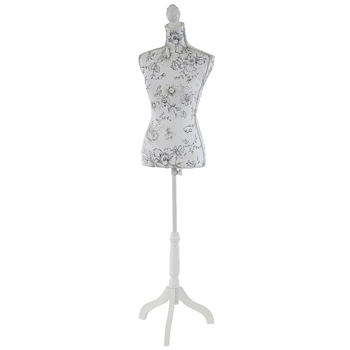 Mendler Mannequin de couture de tailleur buste torse féminin T222 ~ fibre de verre, motif blanc à fleurs