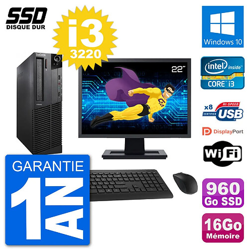 PC Lenovo M92p SFF Ecran 22" Intel i3-3220 RAM 16Go SSD 960Go Windows 10 Wifi · Occasion