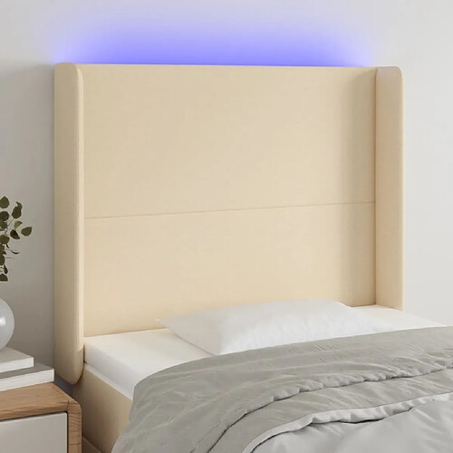 Maison Chic Tête de lit scandinave à LED,meuble de chambre Crème 93x16x118/128 cm Tissu -MN37657