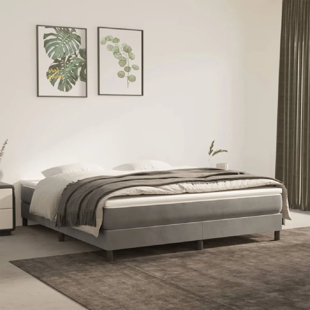 vidaXL Sommier à lattes de lit et matelas Gris clair 180x200cm Velours