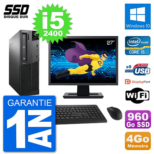 PC Lenovo M91p SFF Ecran 27" Intel i5-2400 RAM 4Go SSD 960Go Windows 10 Wifi · Occasion