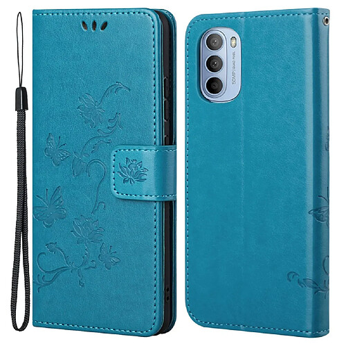 Etui en PU anti-rayures, motif papillons et fleurs avec support bleu pour votre Motorola Moto G31/G41