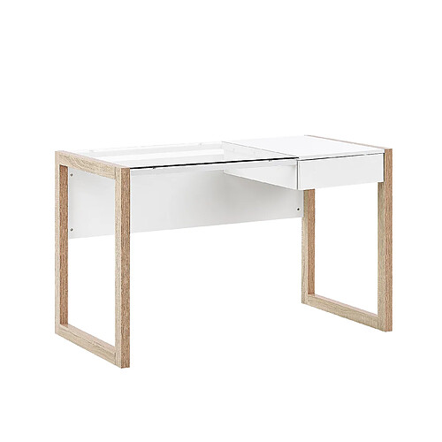 Beliani Bureau blanc / effet bois clair 120 x 60 cm avec tiroir JENKS