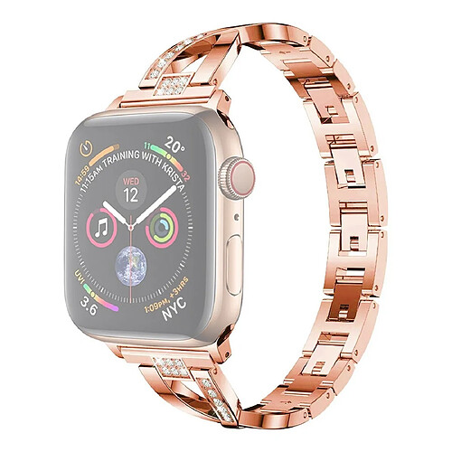 Wewoo Bracelet en acier inoxydable serti de diamants pour Apple Watch séries 5 et 4 44 mm / 3 et 2 et 1 42 mm or rose