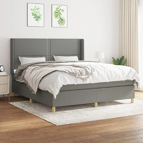 vidaXL Sommier à lattes de lit avec matelas Gris foncé 180x200cm Tissu