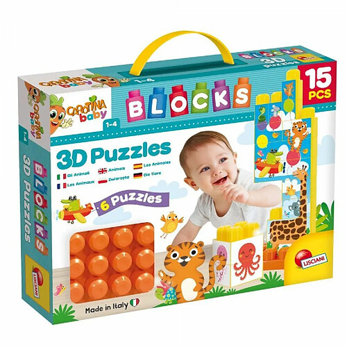 Lisciani - Carotina Baby Blocks Constructions pour les bébés - Puzzles 3D Les Animaux - Jeu éducatif pour enfants à partir de 1 an - 79926