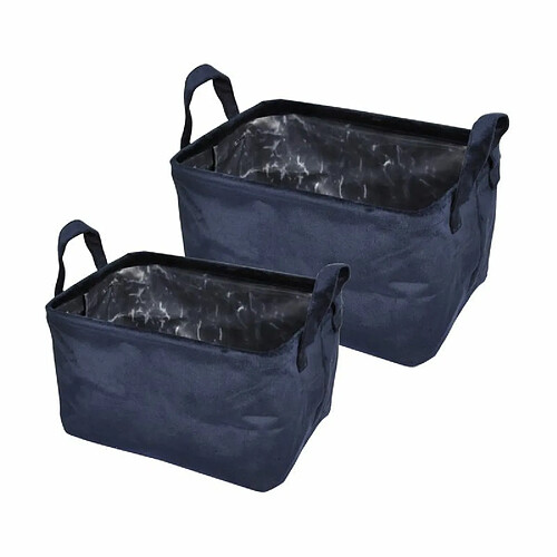 Paris Prix Lot de 2 Panières Rectangles Velvet 32cm Bleu Foncé