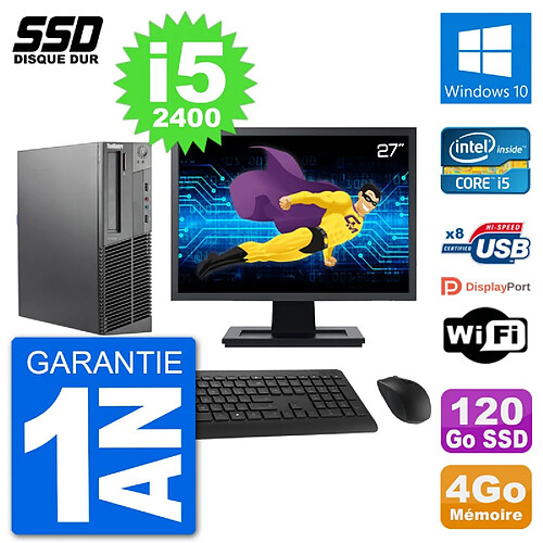 PC Lenovo M92p SFF Ecran 27" Intel i5-2400 RAM 4Go SSD 120Go Windows 10 Wifi · Occasion