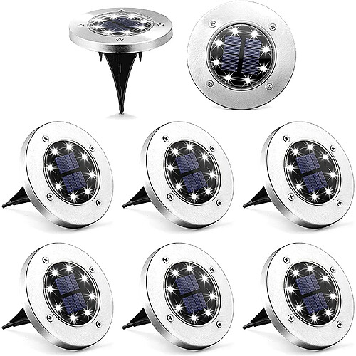 BESTA 8 pièces lumière solaire au sol, lumière de disque solaire LED éclairage de paysage de jardin étanche extérieur