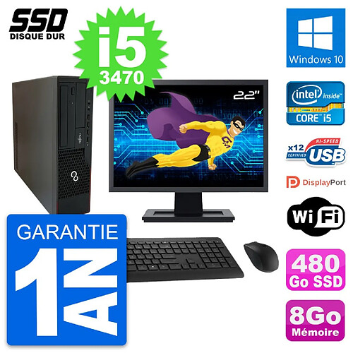 PC Fujitsu E910 DT Ecran 22" Intel i5-3470 RAM 8Go SSD 480Go Windows 10 Wifi · Occasion