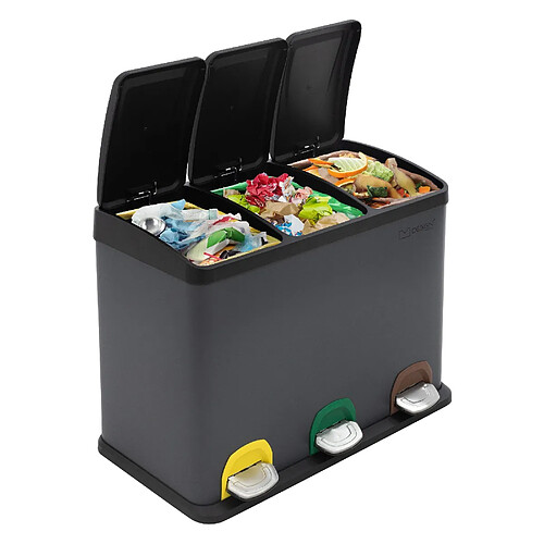 Poubelle 24 litres anthracite avec trois récipients de 8 litres chacun ML-Design