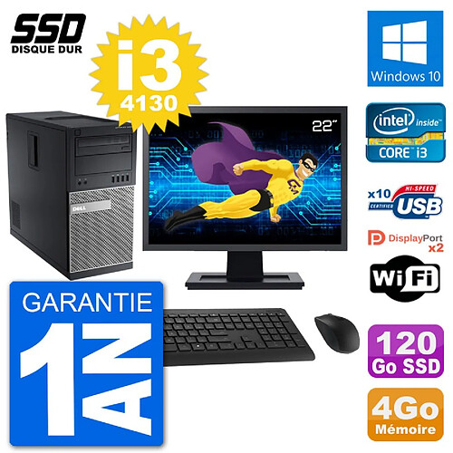 PC Tour Dell 9020 Ecran 22" Intel Core i3-4130 RAM 4Go SSD 120Go Windows 10 Wifi · Occasion