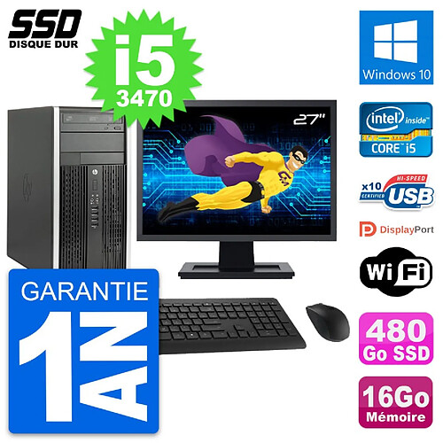 PC Tour HP 6300 CMT Ecran 27" Intel i5-3470 RAM 16Go SSD 480Go Windows 10 Wifi · Occasion