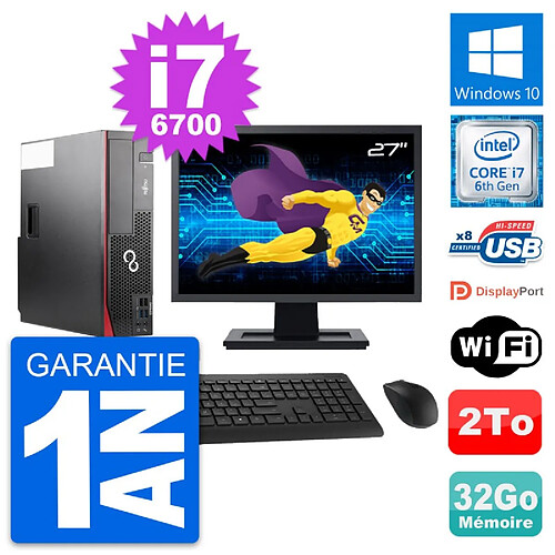 PC Fujitsu D556 DT Ecran 27" Intel i7-6700 RAM 32Go Disque 2To Windows 10 Wifi · Occasion