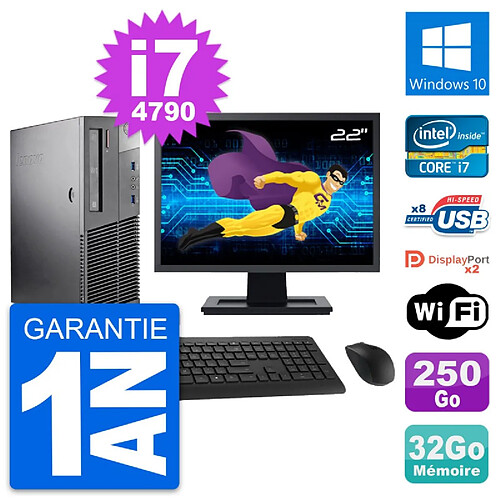 PC Lenovo M93p SFF Ecran 22" Intel i7-4790 RAM 32Go Disque 250Go Windows 10 Wifi · Occasion