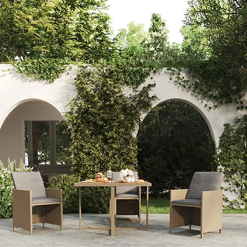 vidaXL Table de jardin Beige 109x107x74 cm Résine tressée bois massif