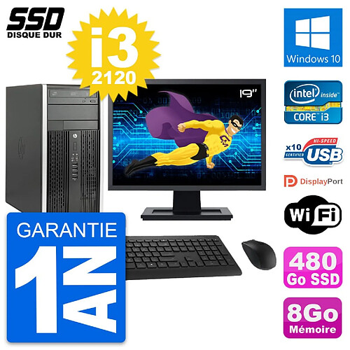 PC Tour HP 6300 CMT Ecran 19" Intel i3-2120 RAM 8Go SSD 480Go Windows 10 Wifi · Occasion