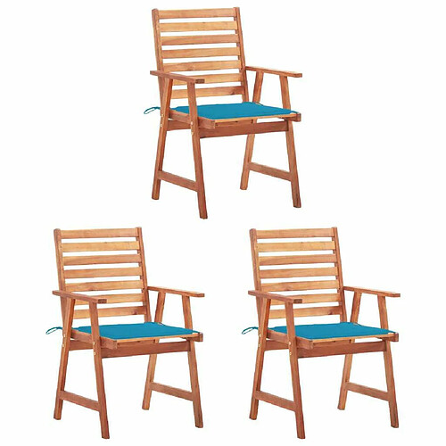 Maison Chic Lot de 3 Chaises à dîner de jardin avec coussins,Fauteuil/Chaises à manger d'extérieur Acacia massif -MN74543