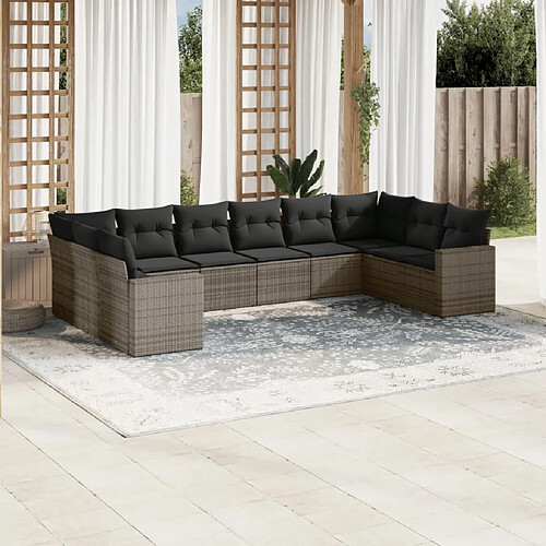 vidaXL Salon de jardin avec coussins 10 pcs gris résine tressée