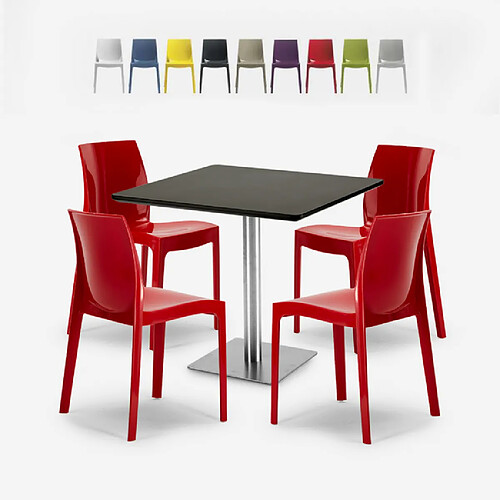 Grand Soleil Lot De 4 Chaises Polypropylène Empilables Table Horeca Noir 90x90cm Yanez Black, Couleur: Rouge