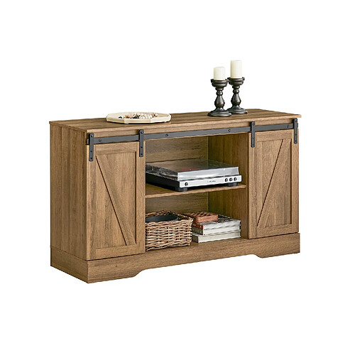 SoBuy FSB60-BR Commode Meuble Bas Placard de Rangement Buffet avec Porte de Grange Coulissante Armoire à Chaussures Commode à Chaussures