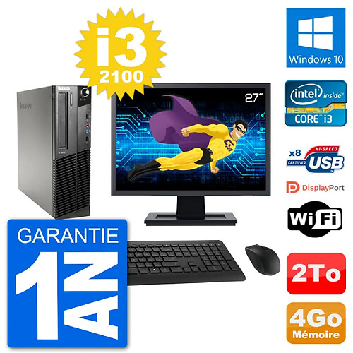 PC Lenovo M91p SFF Ecran 27" Intel i3-2100 RAM 4Go Disque 2To Windows 10 Wifi · Occasion