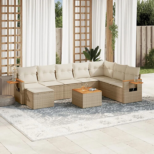 vidaXL Salon de jardin avec coussins 9 pcs beige résine tressée