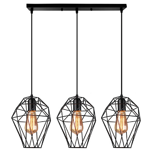 Stoex Suspension Lustre Industrielle Design Cage Diamant Luminaire Lampe plafonnier E27 Vintage en Métal Abat-jour pour Salle à manger Cuisine Salon Chambre Noir