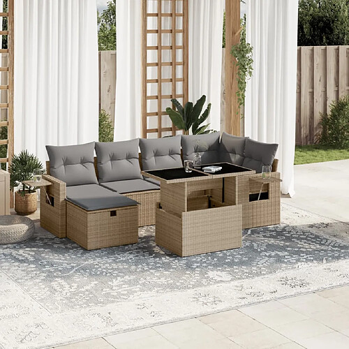 vidaXL Salon de jardin avec coussins 7 pcs beige résine tressée