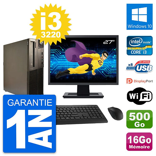 PC Lenovo M82 SFF Ecran 27" Intel i3-3220 RAM 16Go Disque 500Go Windows 10 Wifi · Occasion