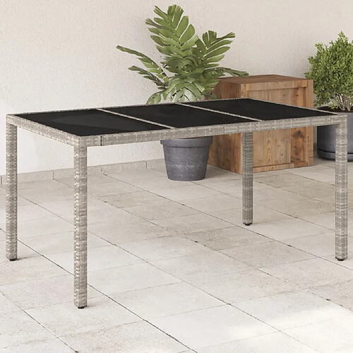 vidaXL Table de jardin dessus en verre gris clair résine tressée