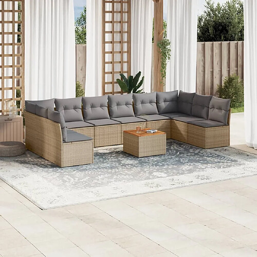 vidaXL Salon de jardin 11 pcs avec coussins beige résine tressée