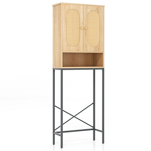 Helloshop26 Armoire de rangement au-dessus des toilettes 175 cm organiseur autoportant au-dessus des toilettes avec portes et etagères en rotin naturel 20_0007691