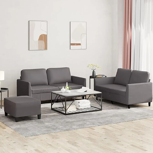 vidaXL Ensemble de canapés 3 pcs avec coussins Gris Similicuir