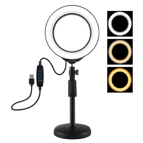 Wewoo Support de bureau à base ronde + 6,2 pouces 3 modes USB Dimmable Anneau LED Vlogging Video Lighthauteur réglable 18cm-28cm