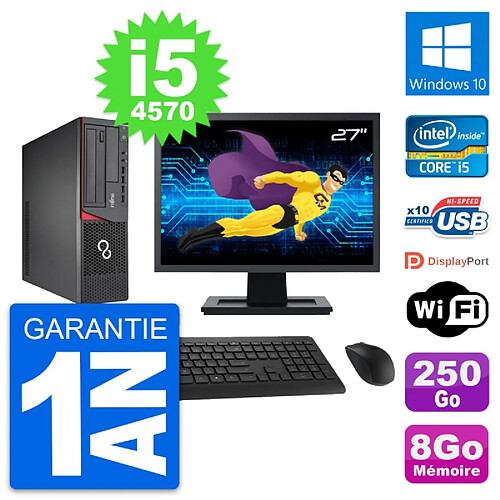 PC Fujitsu E720 DT Ecran 27" Intel i5-4570 RAM 8Go Disque 250Go Windows 10 Wifi · Occasion