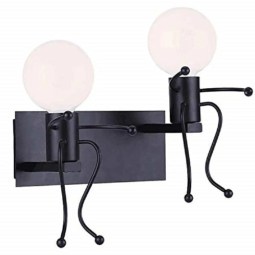 Stoex Créatifs Applique Murale Rétro Fer Vintage Lampe murale Moderne Métal Lampe Double Tête E27 pour Bar, Chambre à Coucher, Cuisine, Restaurant, Café, Couloir (Noir)