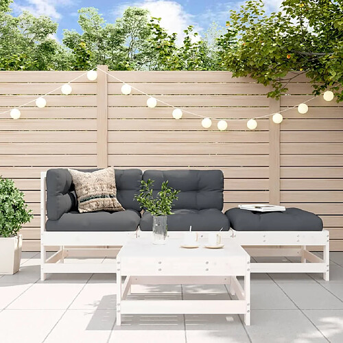 vidaXL Salon de jardin 4 pcs blanc bois de pin massif